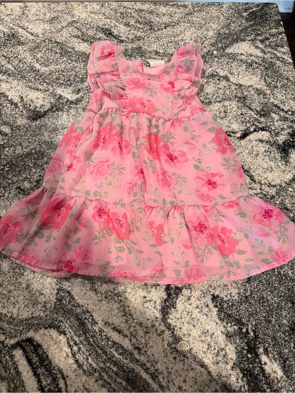 Just Lizzy Pink Floral Ruffle Chiffon Dress Toddler Girls Size 2T